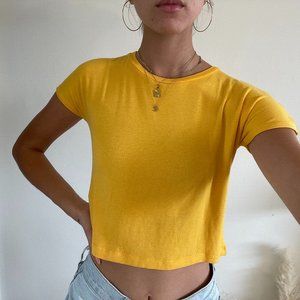 Zara Basic Cropped T Shirt Yellow